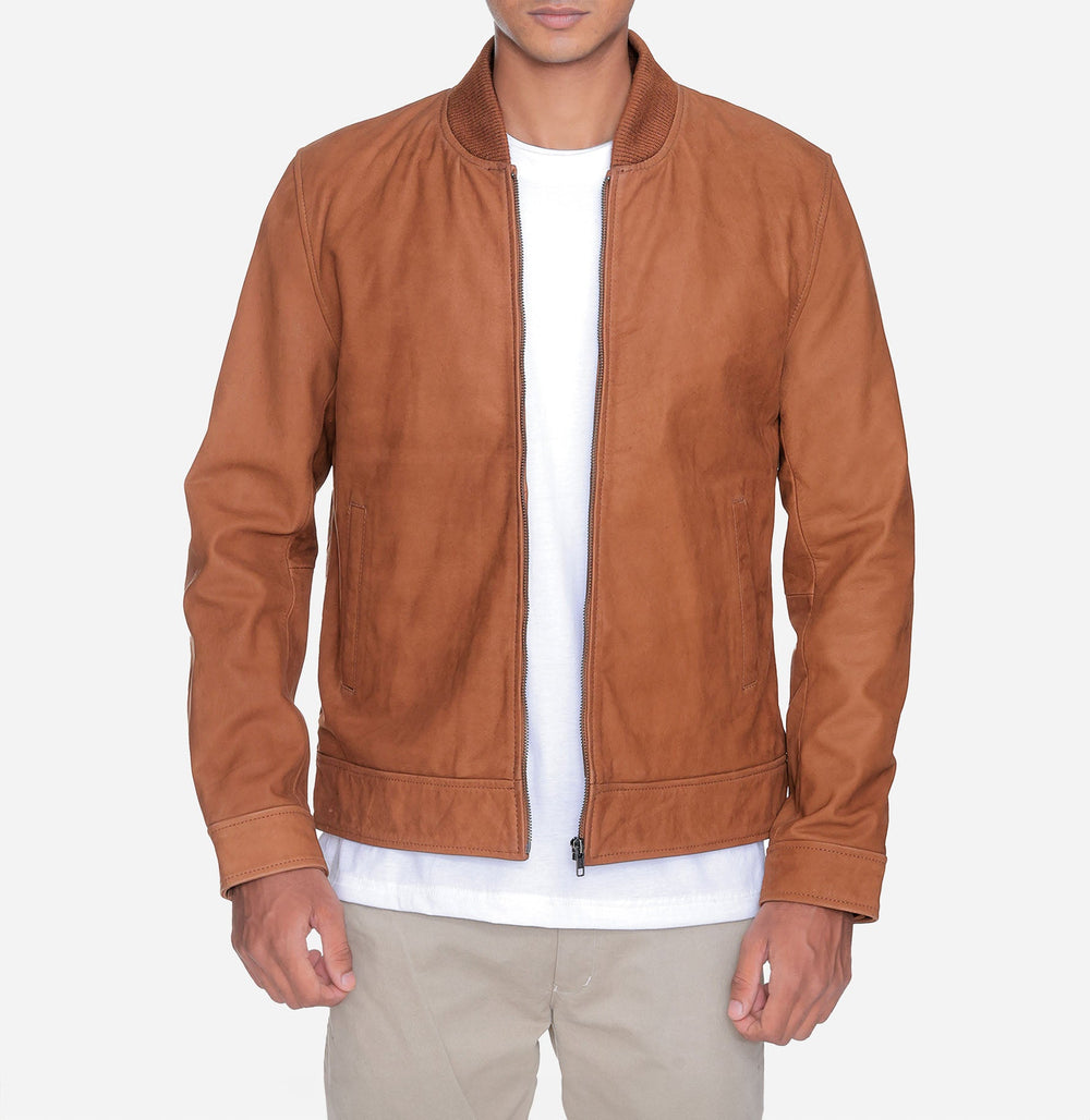 Eugene Suede Leather Bomber Jacket in Brown