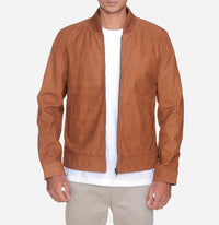 Eugene Suede Leather Bomber Jacket in Brown