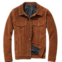 Men's Rogue Brown Vintage Bike-Rider Real Lambskin Suede Leather Jacket