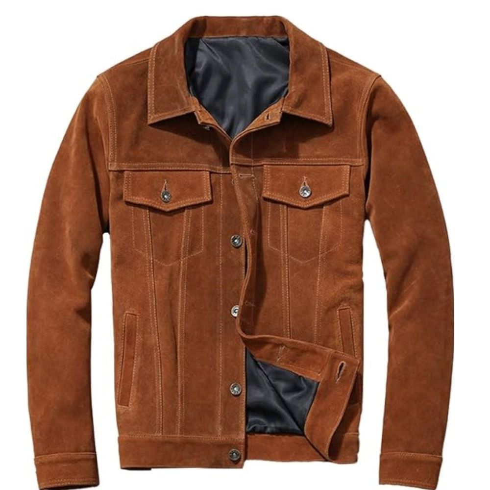 Men’s Rogue Brown Vintage Bike-Rider Genuine Lambskin Suede Leather Jacket