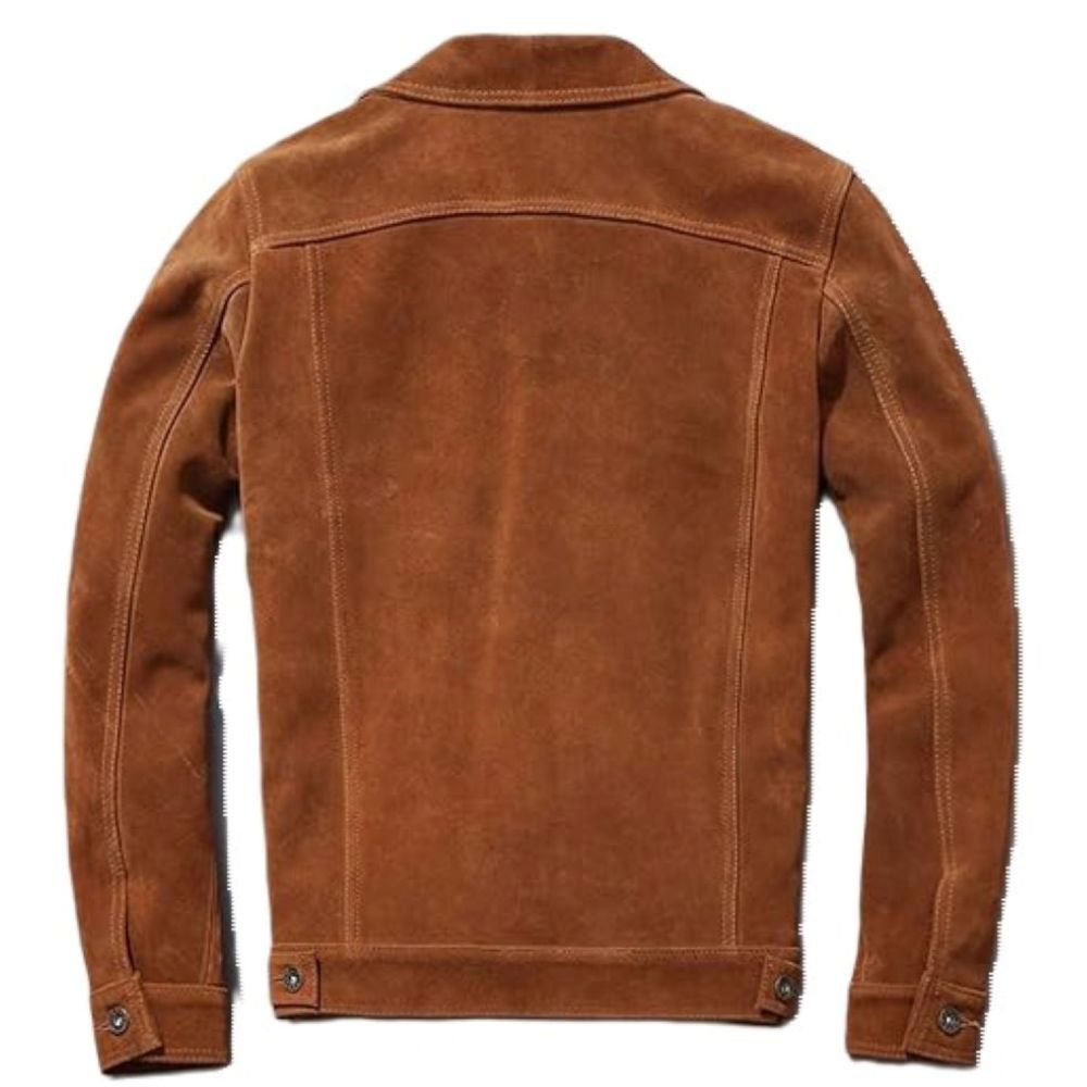 Men's Rogue Brown Vintage Bike-Rider Real Lambskin Suede Leather Jacket