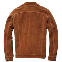 Men’s Rogue Brown Vintage Bike-Rider Genuine Lambskin Suede Leather Jacket