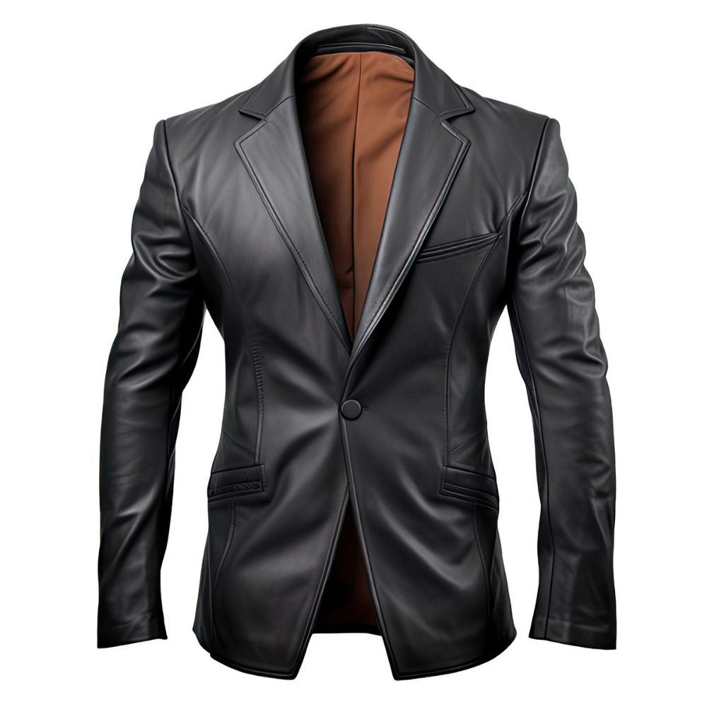 Men's Prestige Black Genuine Lambskin Blazer Notch Lapel collar Leather Coat