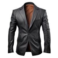 Men's Prestige Black Genuine Lambskin Blazer Notch Lapel collar Leather Coat