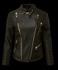 Naida Women’s Café Racer Genuine Cowhide Leather Motorcycle Jacket