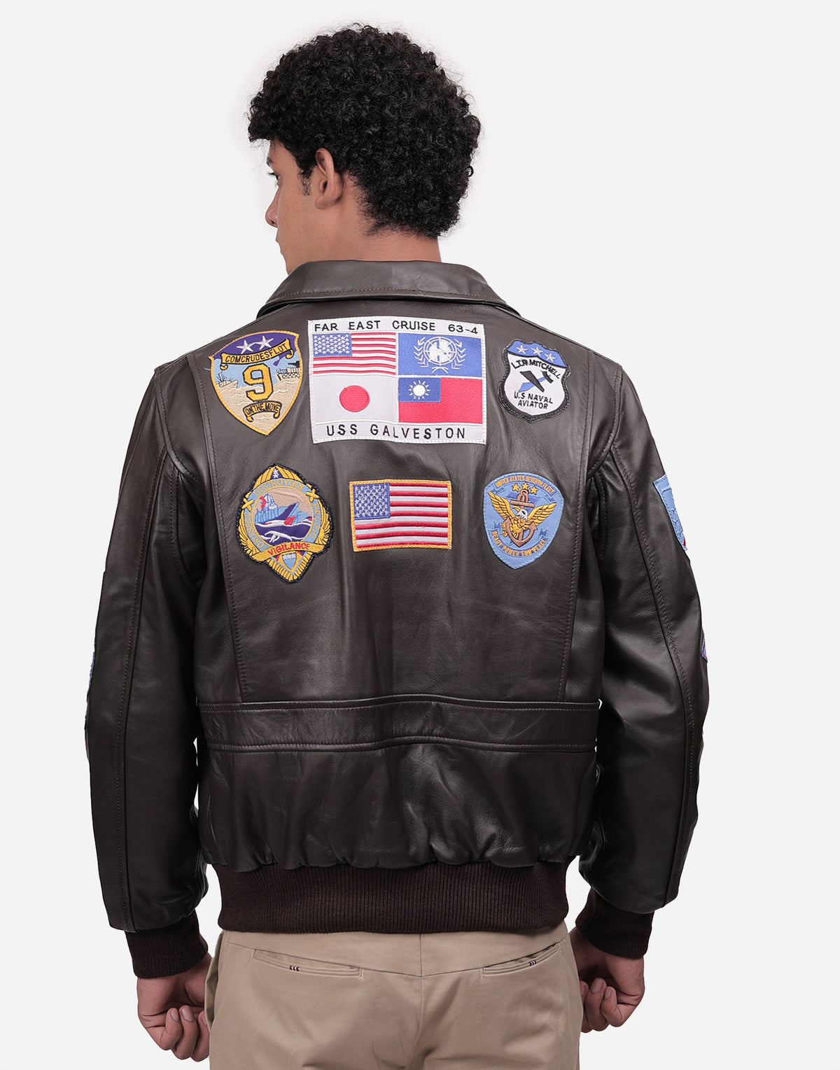 Folsom Brown Aviator Leather Jacket with Patches