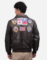 Folsom Brown Aviator Leather Jacket with Patches