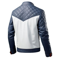 Men’s Dominant Navy Blue Grey Genuine Lambskin Quilted Biker Leather Jacket