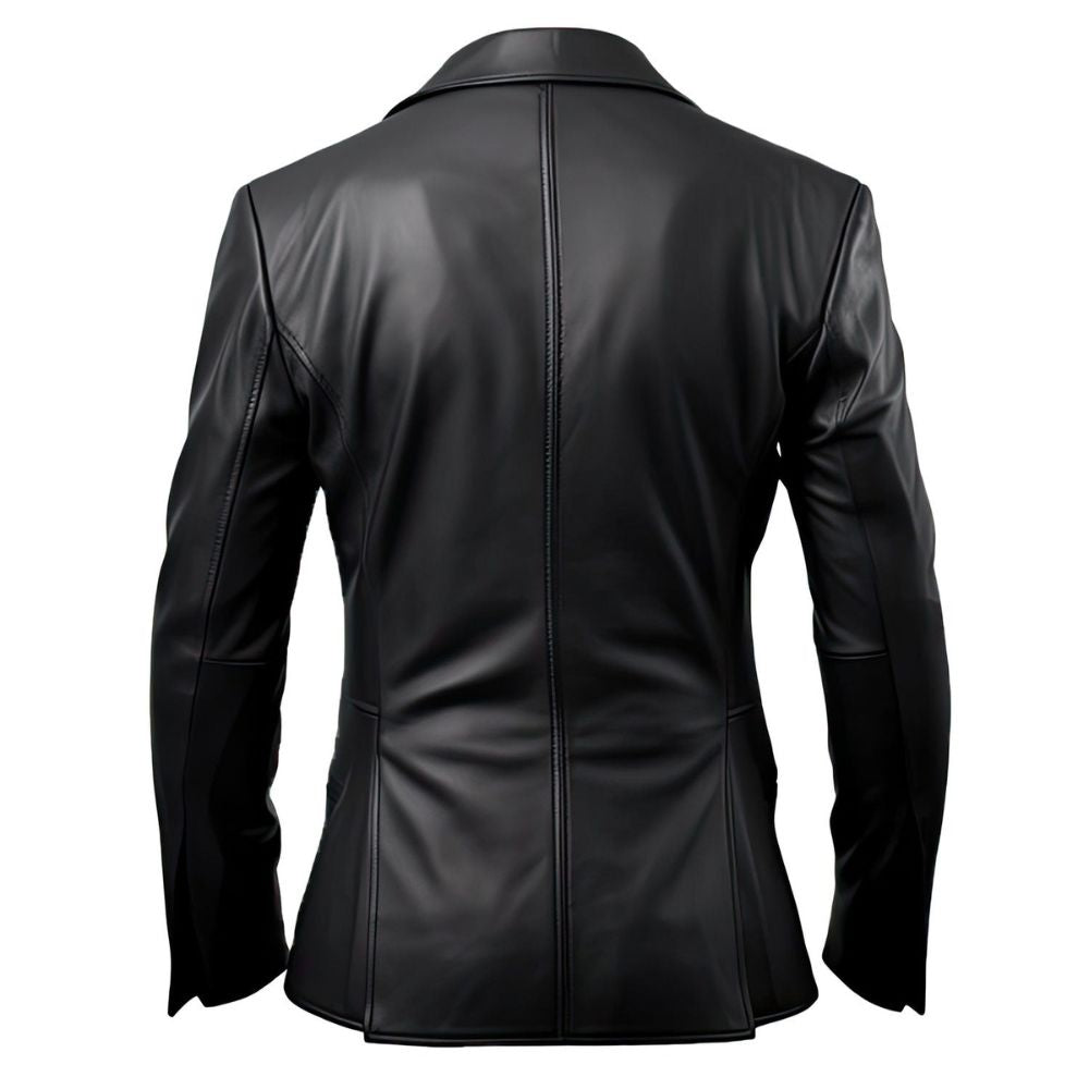 Men's Prestige Black Genuine Lambskin Blazer Notch Lapel collar Leather Coat