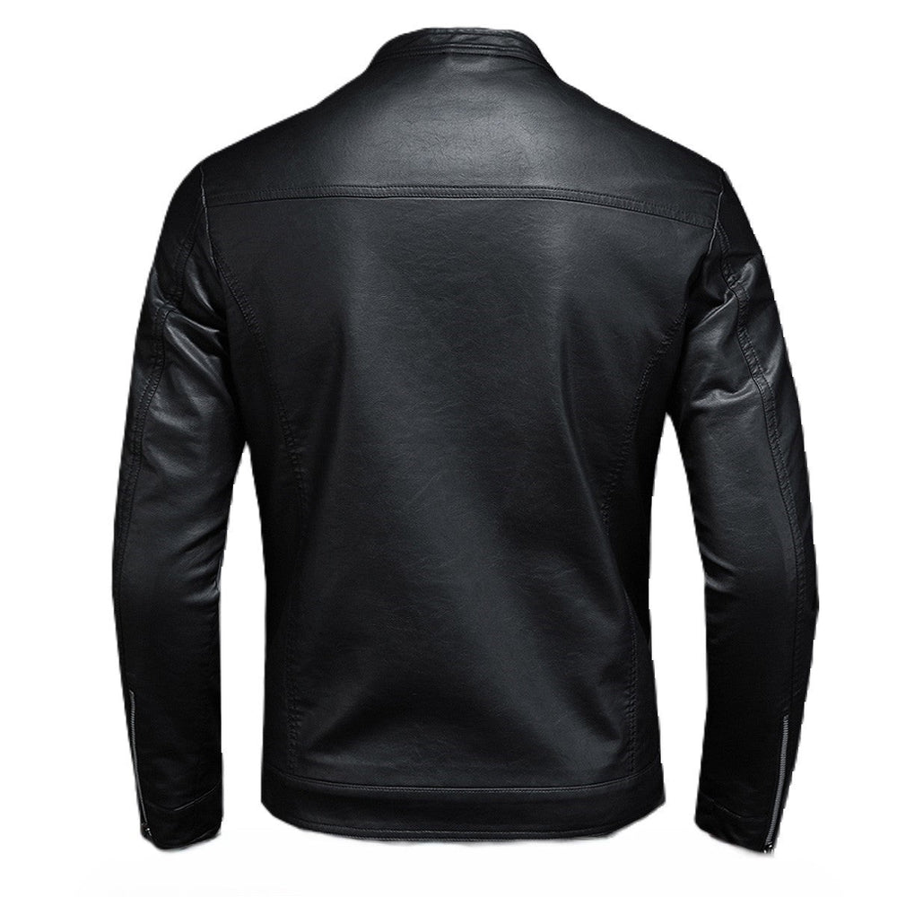Men’s Cosmic Black Stand-Up Collar Biker Genuine Lambskin Leather Jacket