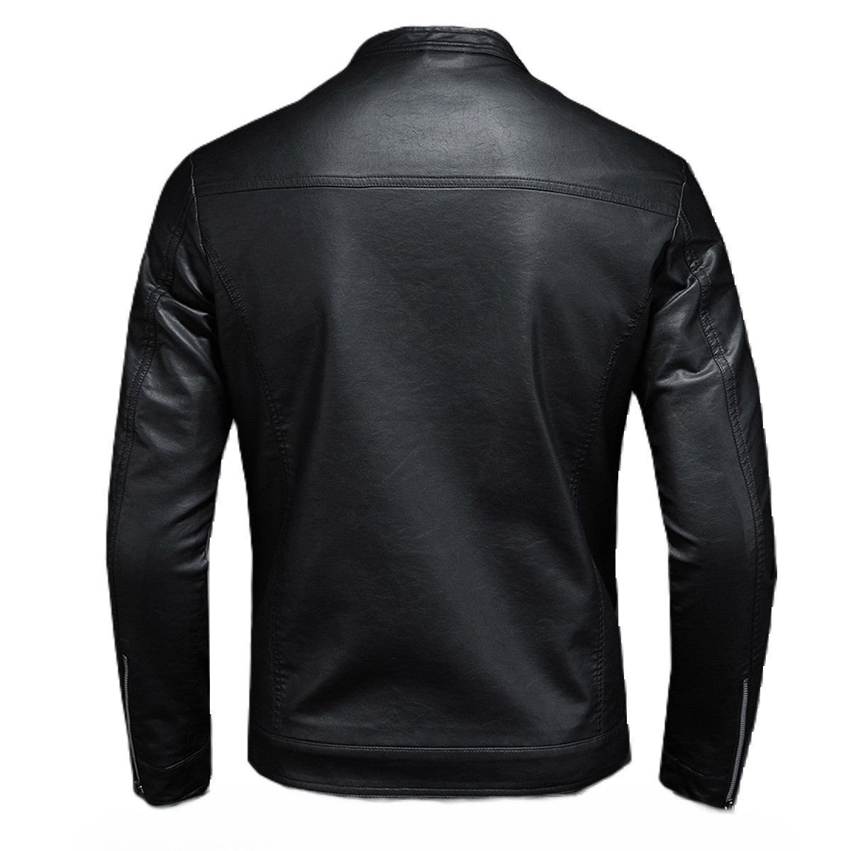 Men’s Cosmic Black Stand-Up Collar Biker Genuine Lambskin Leather Jacket