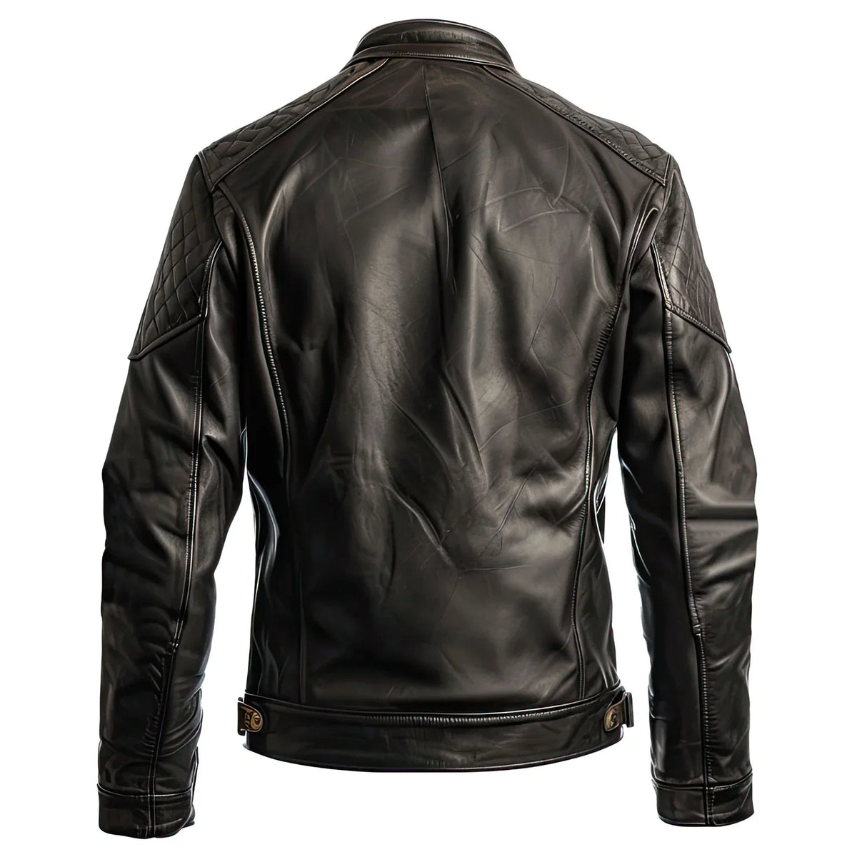 Men's Rugged Brown Biker Stand-up Collar Real Lambskin Jacket
