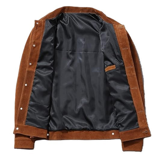 Men's Rogue Brown Vintage Bike-Rider Real Lambskin Suede Leather Jacket