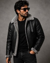 Mens RAF Aviator Real Leather Lambskin Jacket - Black