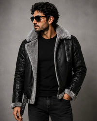 Mens RAF Aviator Real Leather Lambskin Jacket - Black