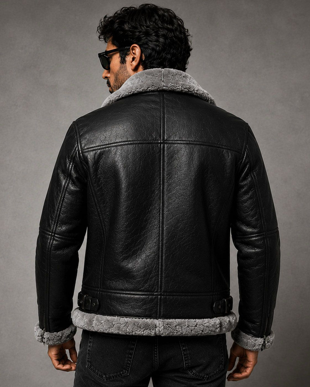 Mens RAF Aviator Real Leather Lambskin Jacket - Black