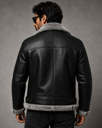 Mens RAF Aviator Real Leather Lambskin Jacket - Black