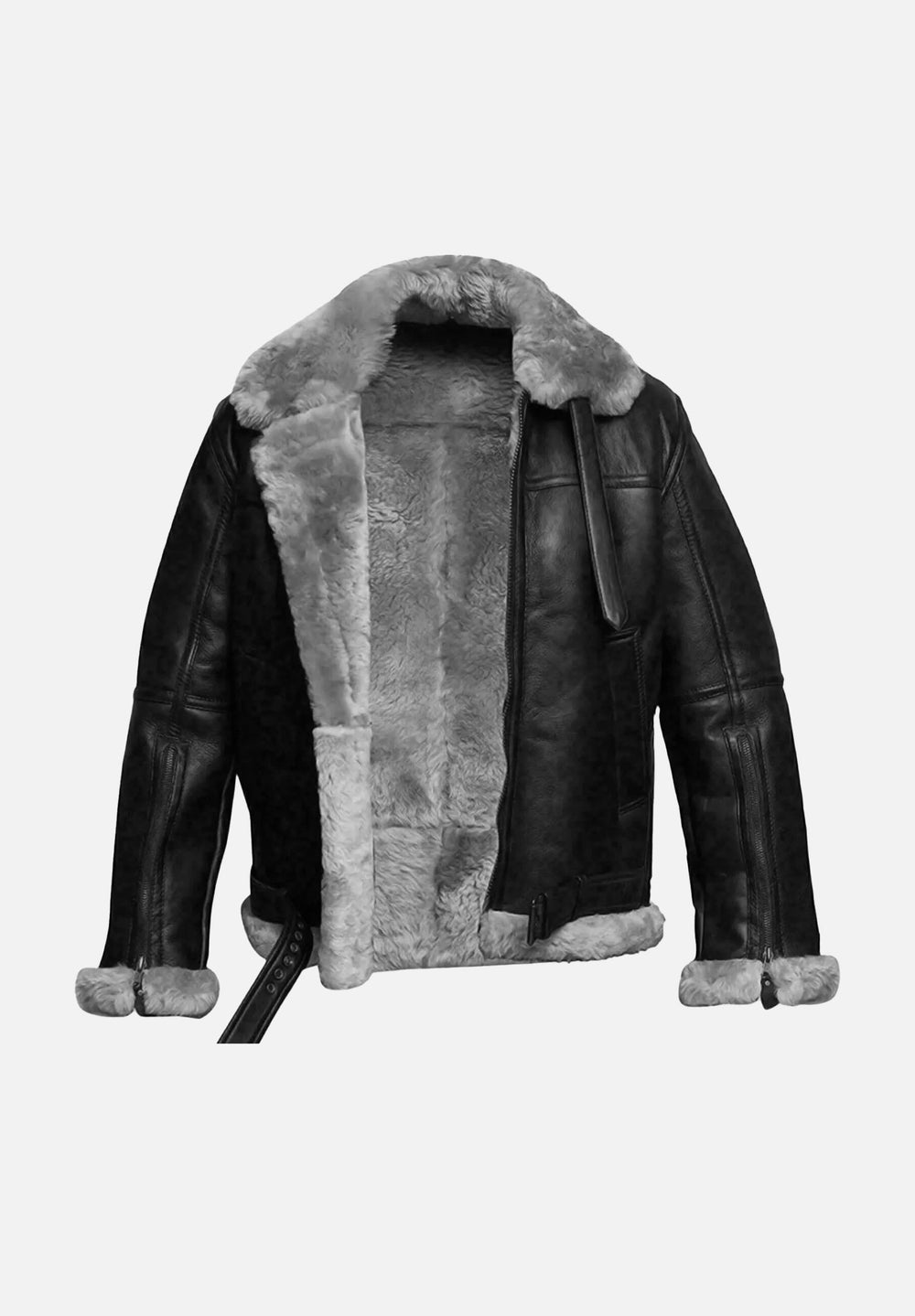 Mens RAF Aviator Real Leather Lambskin Jacket - Black
