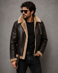 Mens RAF Aviator Real Leather Lambskin Jacket - Brown