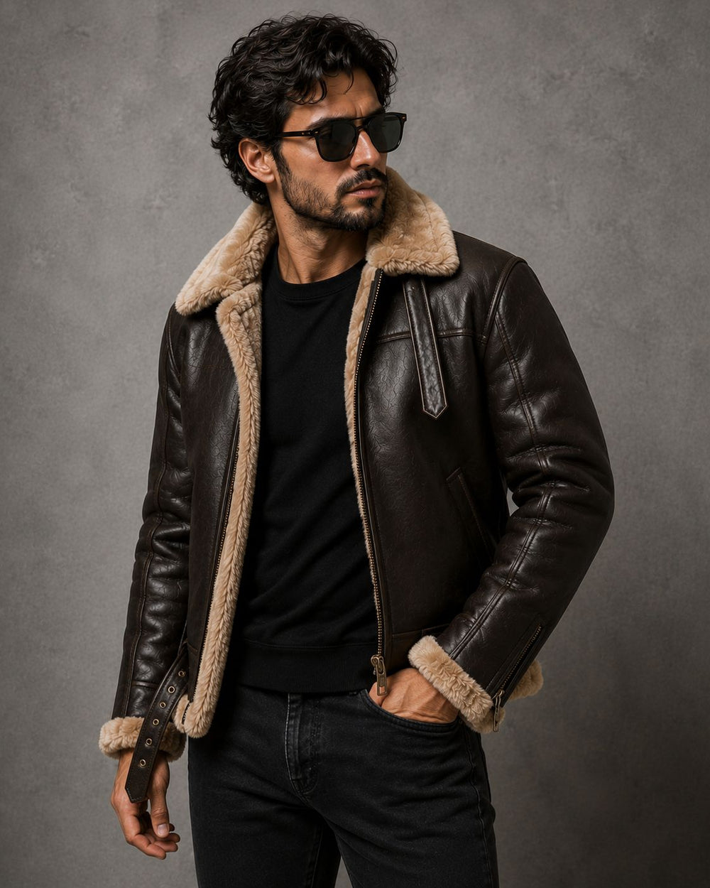 Mens RAF Aviator Real Leather Lambskin Jacket - Brown