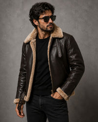 Mens RAF Aviator Real Leather Lambskin Jacket - Brown