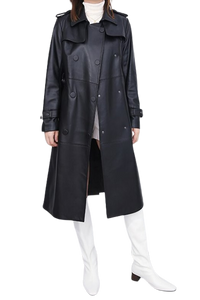 Womens Shay Genuine Lambskin Leather Long Trench Coat