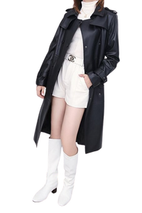 Womens Shay Genuine Lambskin Leather Long Trench Coat