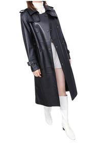 Womens Shay Genuine Lambskin Leather Long Trench Coat