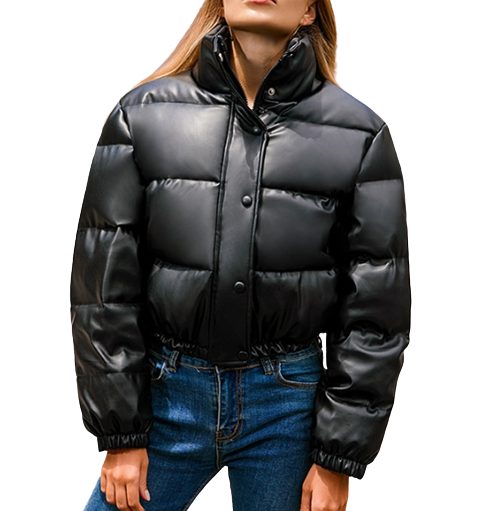 Womens Madelyn Genuine Lambskin Leather Puffer Jacket