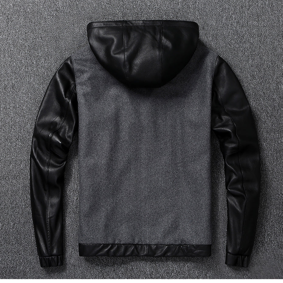 Mens Hayden Genuine Wool Leather Mix Hooded Bomber Jacket
