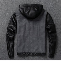 Mens Hayden Genuine Wool Leather Mix Hooded Bomber Jacket