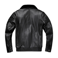 Mens Classic Style A2 Flight Aviator Black Real Cowhide Leather Jacket with Fur Collar