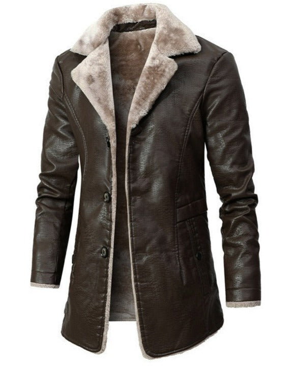 Mens Cary Front Button Faux Fur Lined Leather Coat