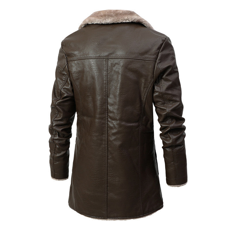 Mens Cary Front Button Faux Fur Lined Leather Coat