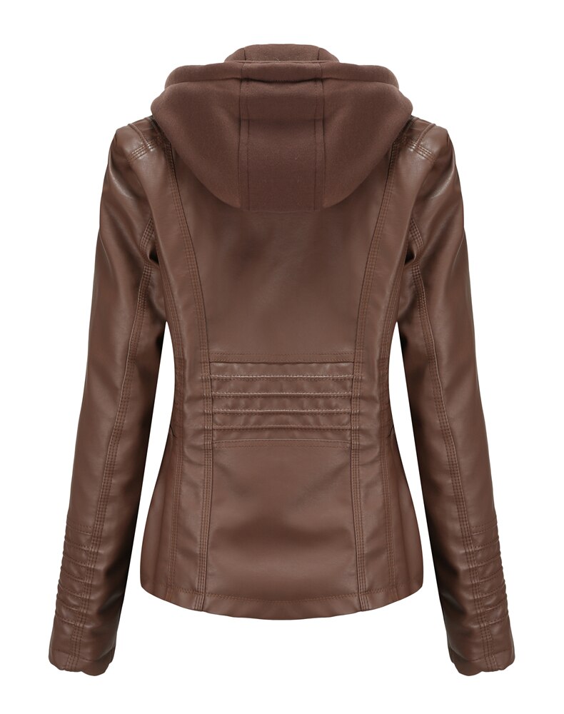 Womens Naomi Genuine Lambskin Leather Hooded Jacket with Removable Hoodie