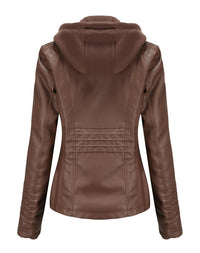 Womens Naomi Genuine Lambskin Leather Hooded Jacket with Removable Hoodie