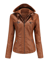 Womens Naomi Genuine Lambskin Leather Hooded Jacket with Removable Hoodie