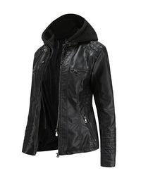 Womens Naomi Genuine Lambskin Leather Hooded Jacket with Removable Hoodie