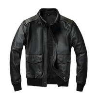Mens A2 Flight Aviator Cowhide Leather Black Bomber Jacket