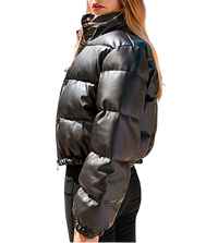 Womens Madelyn Genuine Lambskin Leather Puffer Jacket