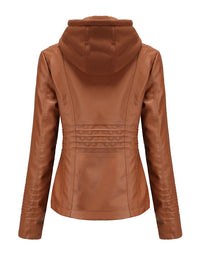 Womens Naomi Genuine Lambskin Leather Hooded Jacket with Removable Hoodie