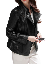 Womens Stella Genuine Lambskin Biker Leather Jacket