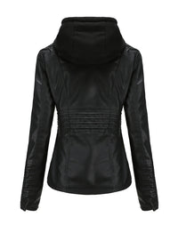 Womens Naomi Genuine Lambskin Leather Hooded Jacket with Removable Hoodie