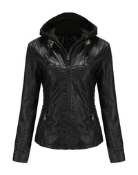 Womens Naomi Genuine Lambskin Leather Hooded Jacket with Removable Hoodie