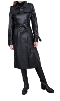 Womens Shay Genuine Lambskin Leather Long Trench Coat