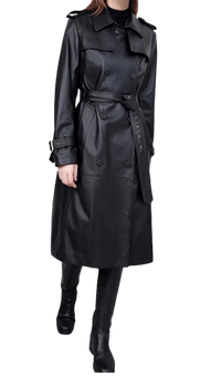 Womens Shay Genuine Lambskin Leather Long Trench Coat