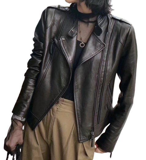 Womens Florence Genuine Lambskin Biker Leather Jacket