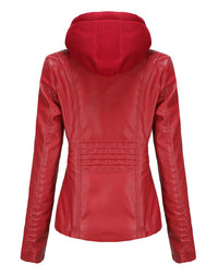 Womens Naomi Genuine Lambskin Leather Hooded Jacket with Removable Hoodie
