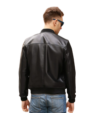 Mens Ace Genuine Real Leather Bomber Jacket