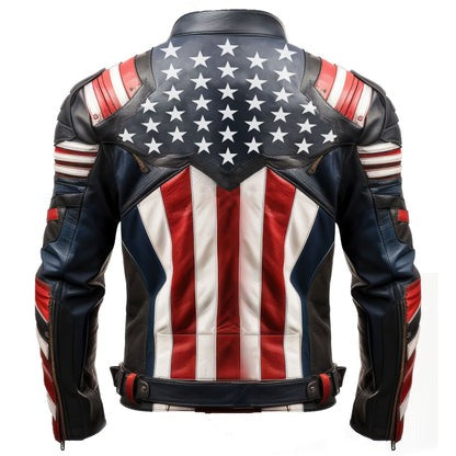 Vintage American Flag Leather Jacket – Patriotic Style with Premium Craftsmanship